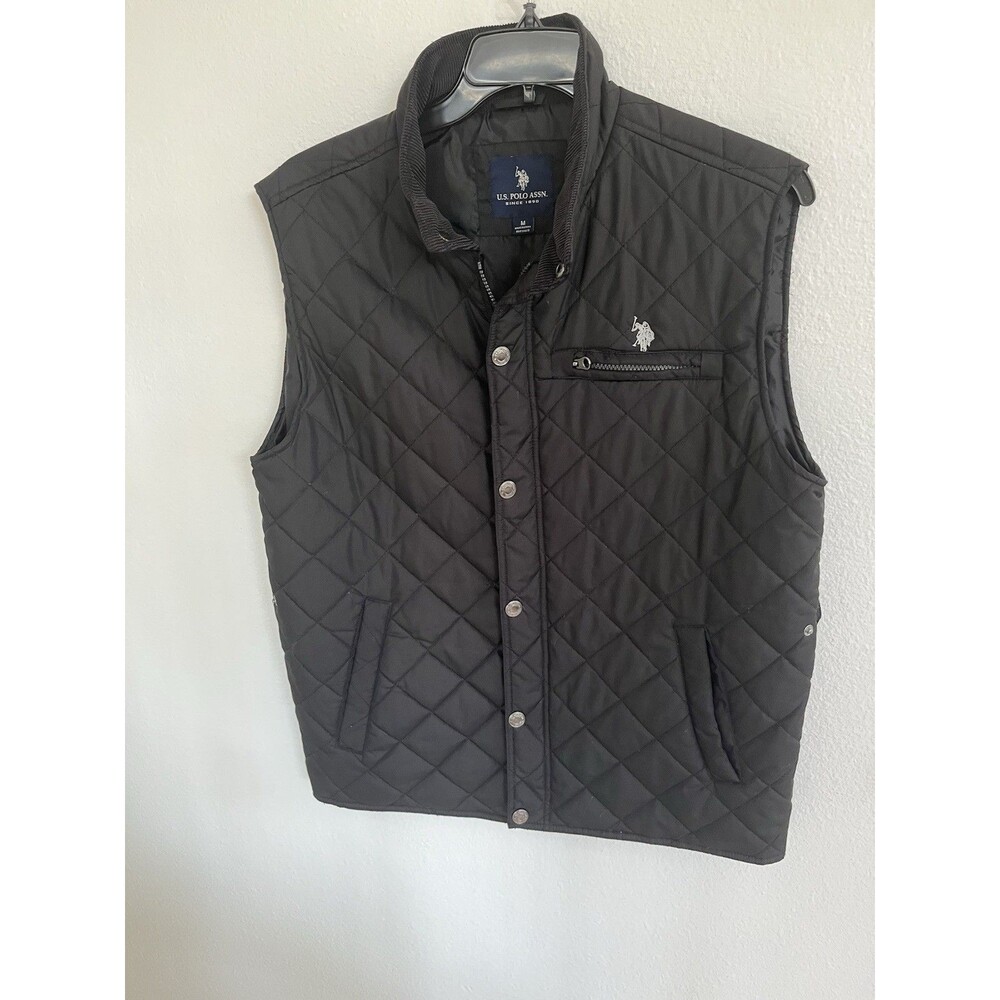 U.S. Polo Assn. Womens Quilted Vest Medium Black Oversized Thin Puffer Soft